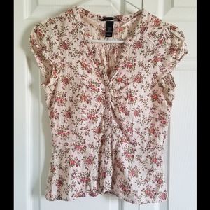 H&M Pink Button Up Floral Blouse 6 Small Dainty